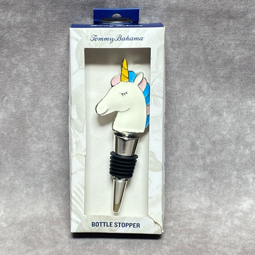 Tommy Bahama Unicorn Bottle Stopper With Pastel Colors & Chrome Finish